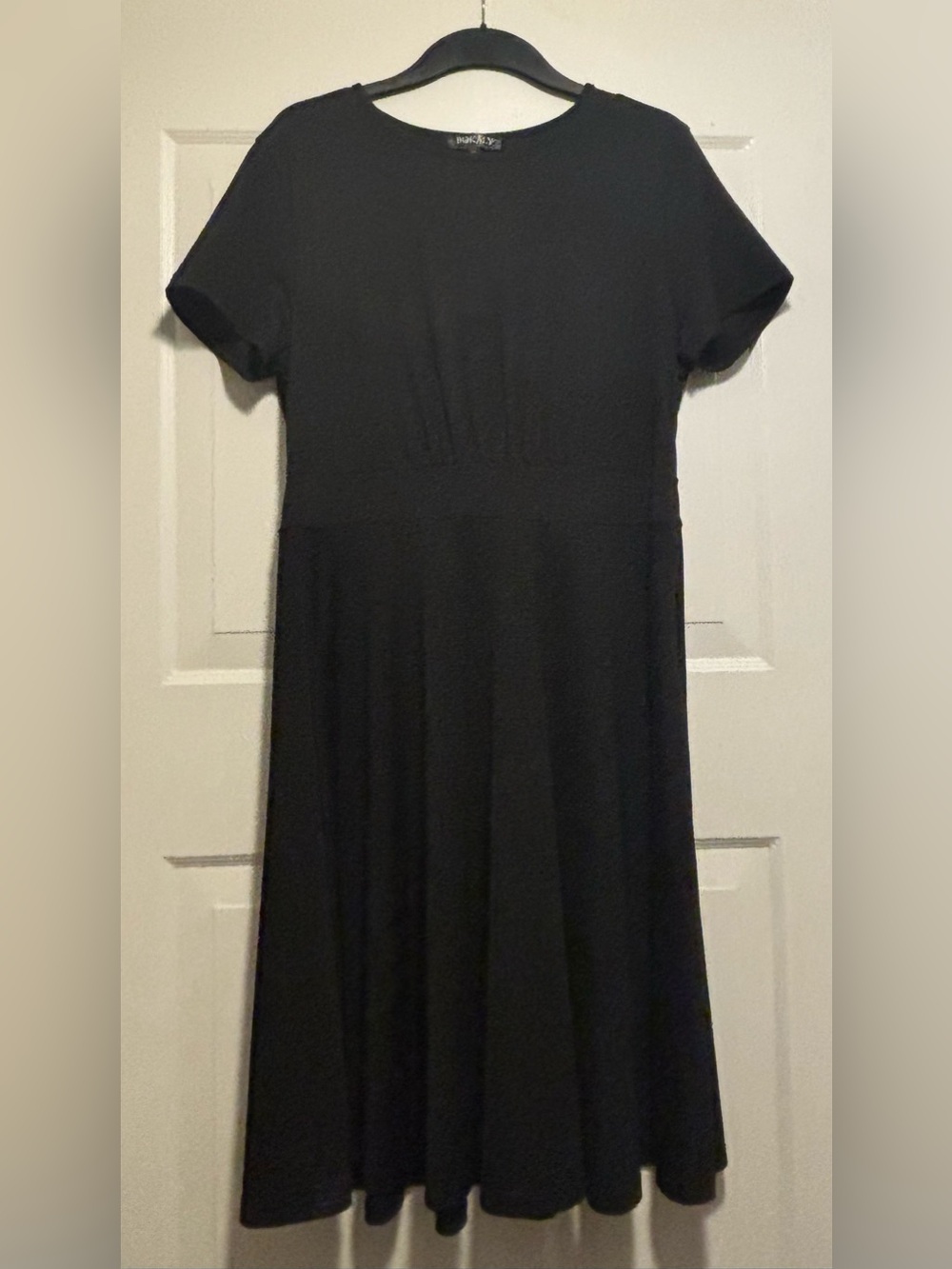 Everyday Black Midi Dress with Short Sleeves